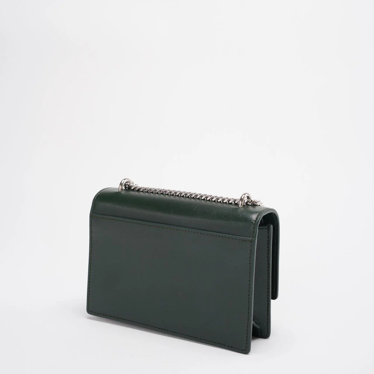 Saint Laurent Sunset Wallet on Chain Mini Olive Green with Silver Tone Hardware