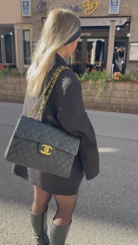 Chanel Vintage Black Maxi Classic Flap Bag Lambskin 1991-1994