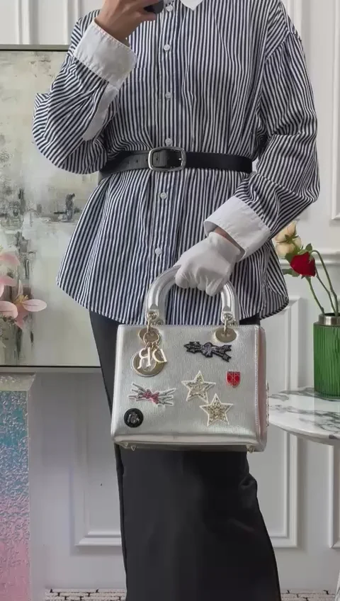 Christian Dior Leather Lady Dior Shoulder Bag in Silver Limited Edition