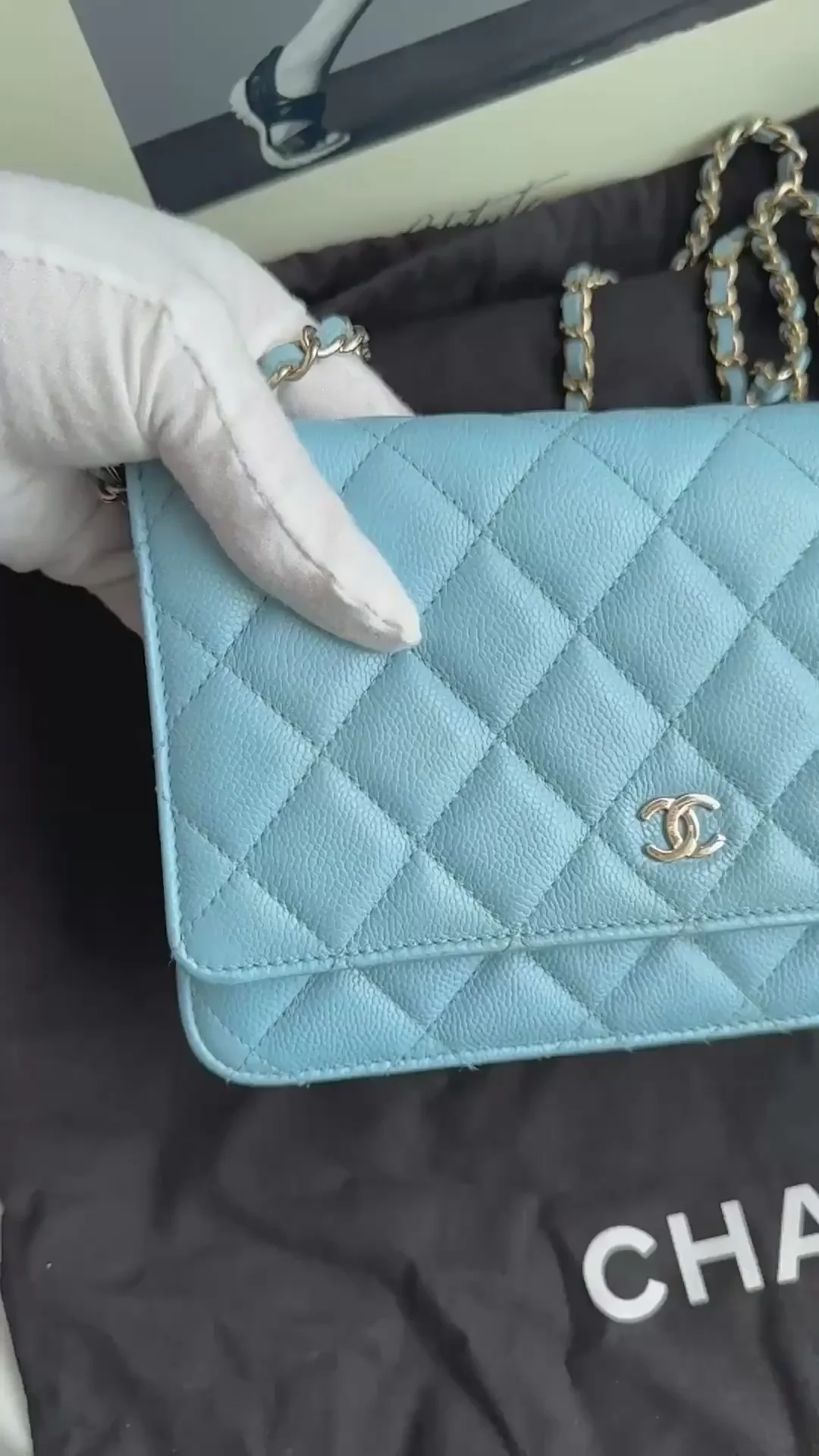 Chanel Classic Wallet on Chain Light Blue Caviar Leather Woc