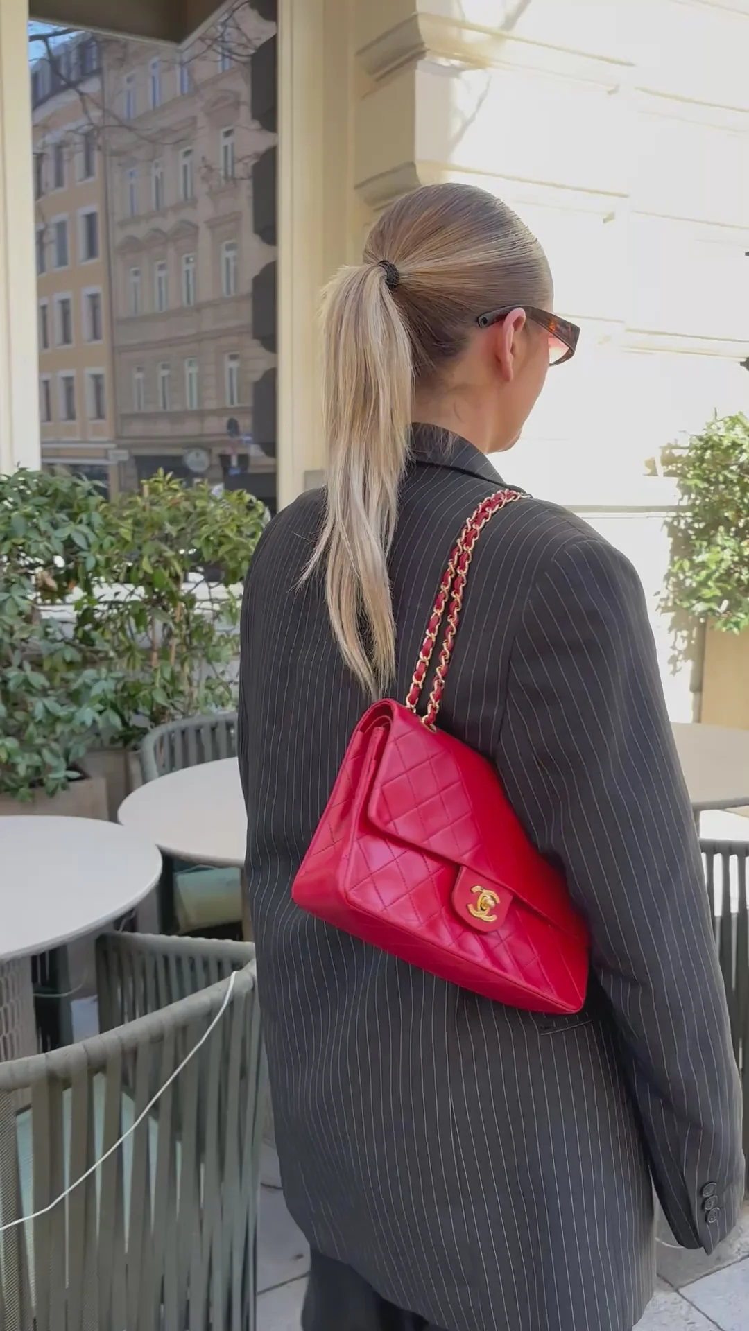 Chanel Vintage Red Classic Double Flap Bag 1988