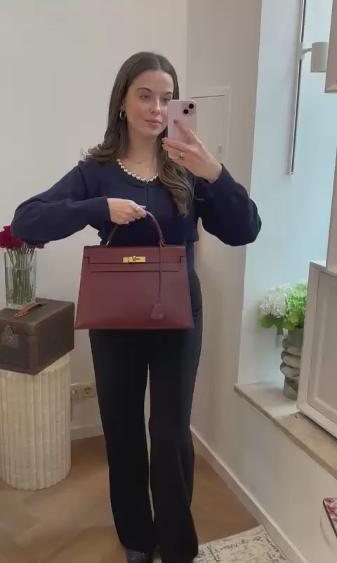 Hermes Vintgae Kelly 32 Burgundy Red Box Leather 1985