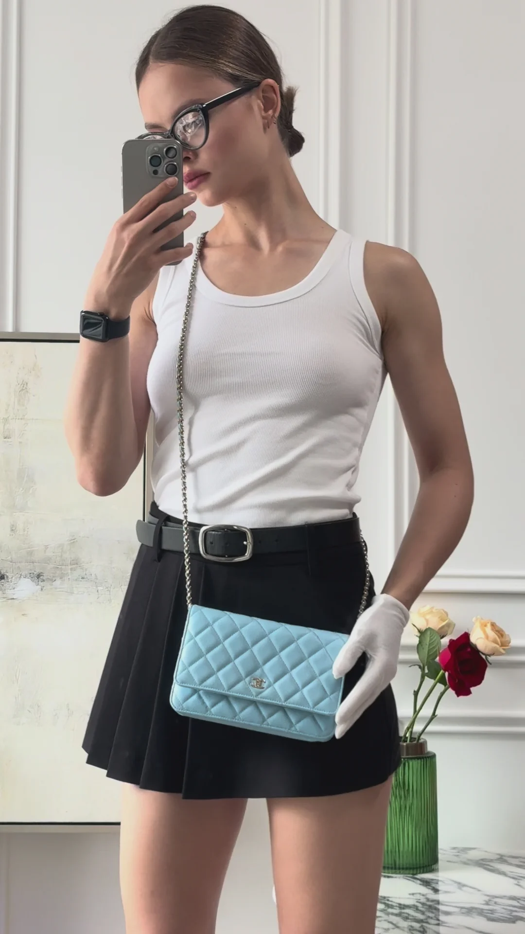 Chanel Classic Wallet on Chain Light Blue Caviar Leather Woc