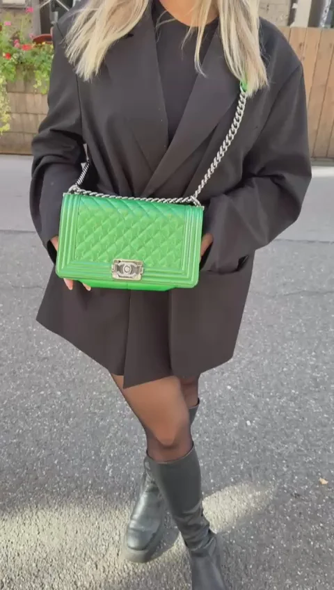 Chanel Le Boy Medium Green Lambskin Bag 2014