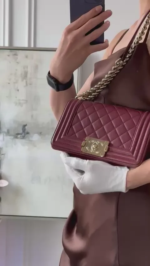 Chanel Le Boy Bag Mini Burgundy Burgundy Lambskin