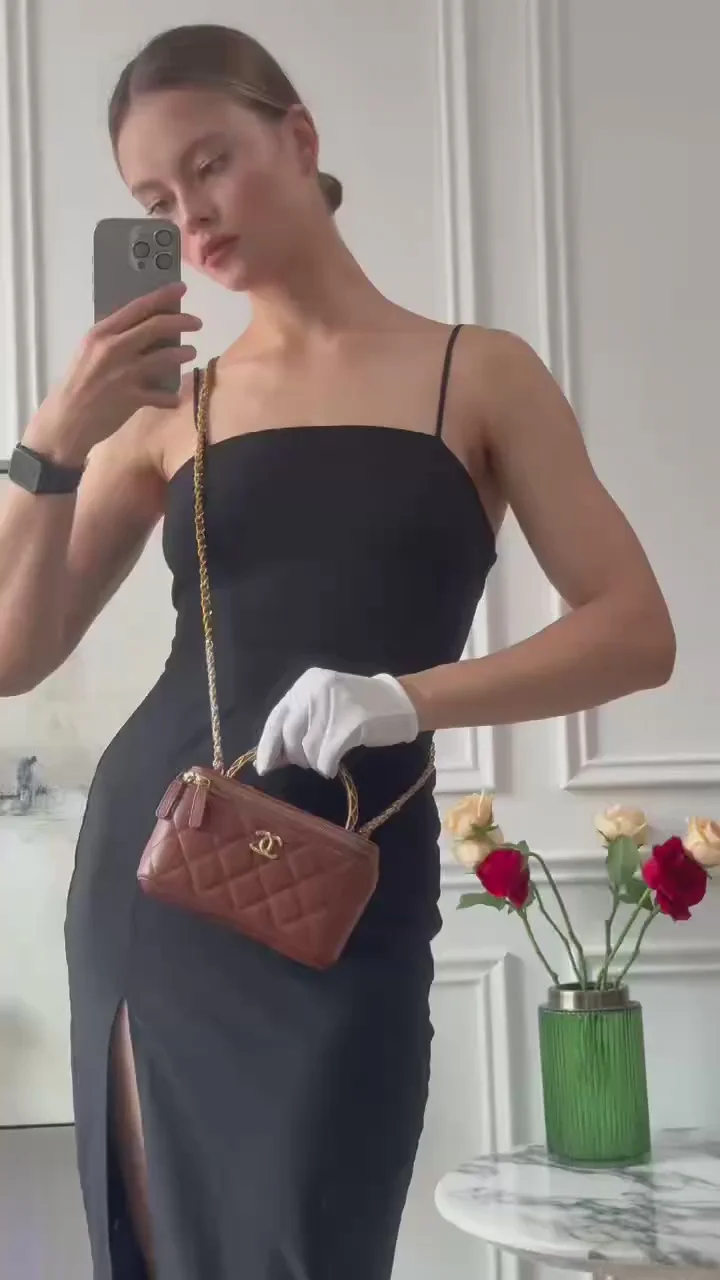 Chanel Caramel Long Vanity Case with Chain Top Handle