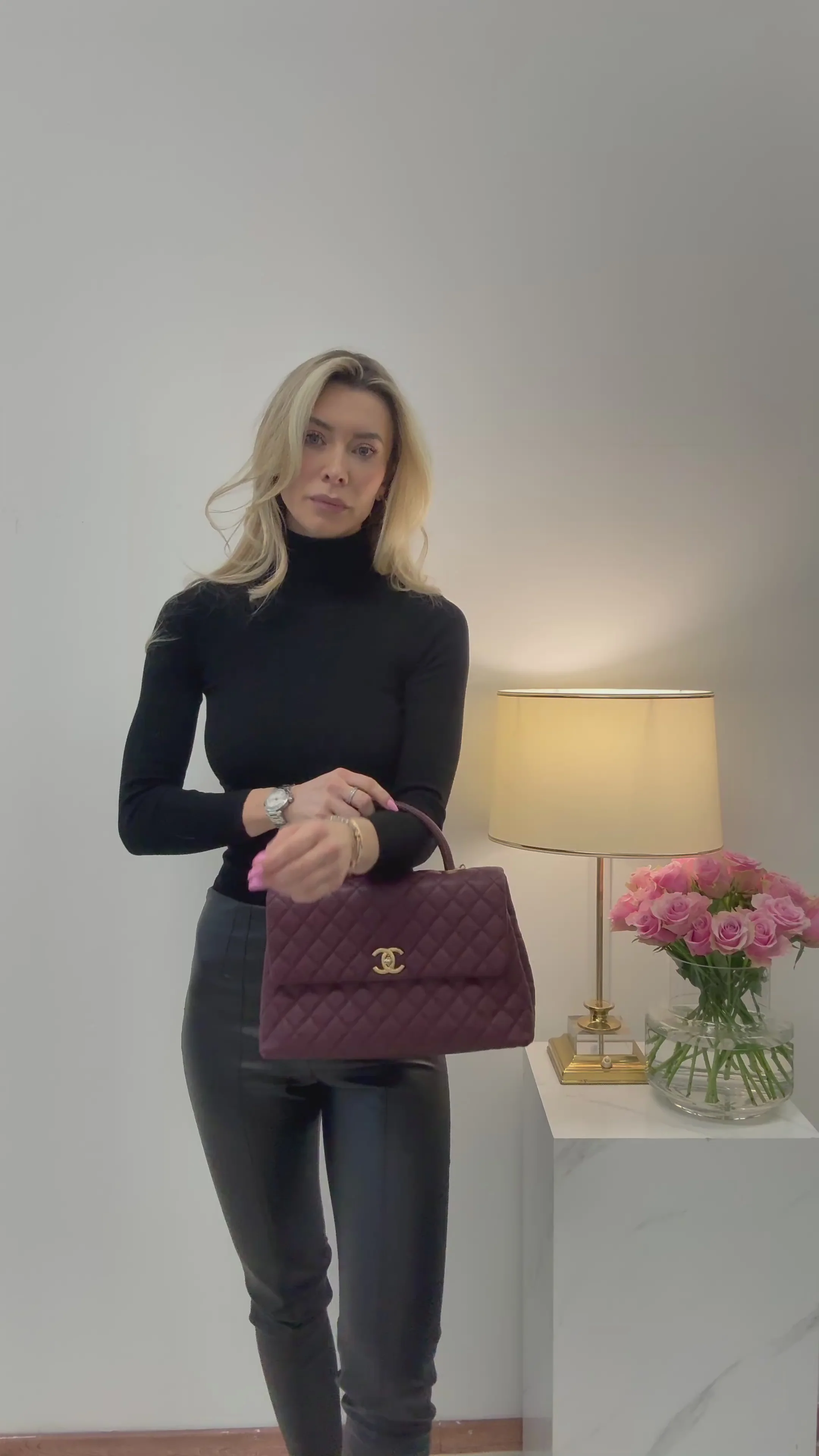 Chanel Burgundy Quilted Coco Lizard Handle Flap Caviar 2017