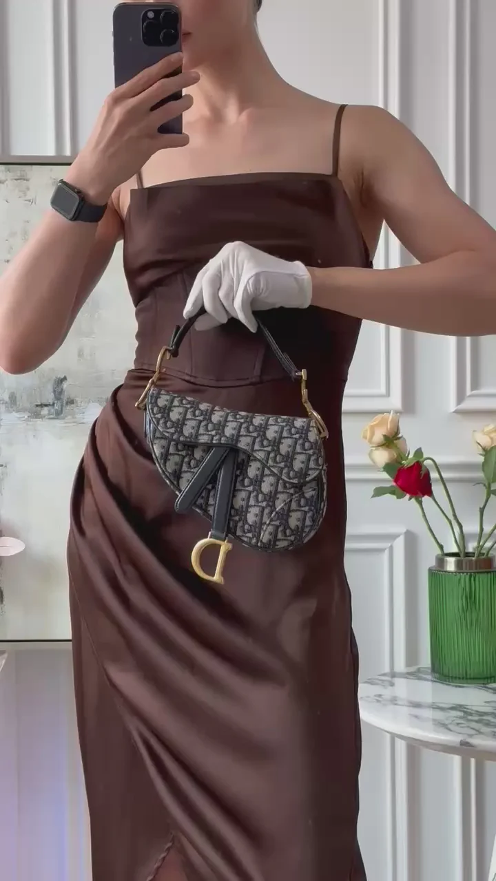 Dior Saddle Bag Mini Blue Oblique Jacquard With Shoulder Strap From 2019