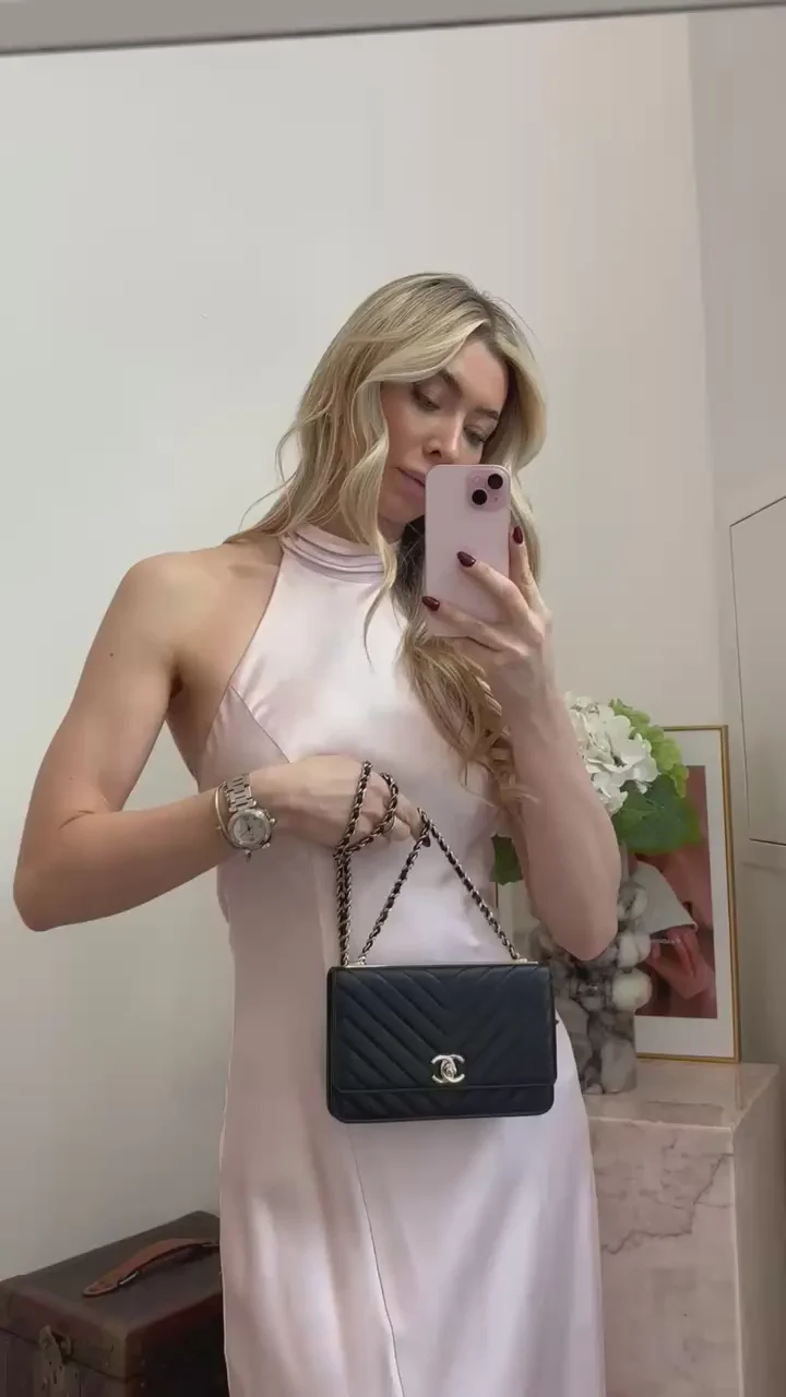 Chanel Lambskin Chevron Quilted Trendy CC Wallet On Chain Woc In Black