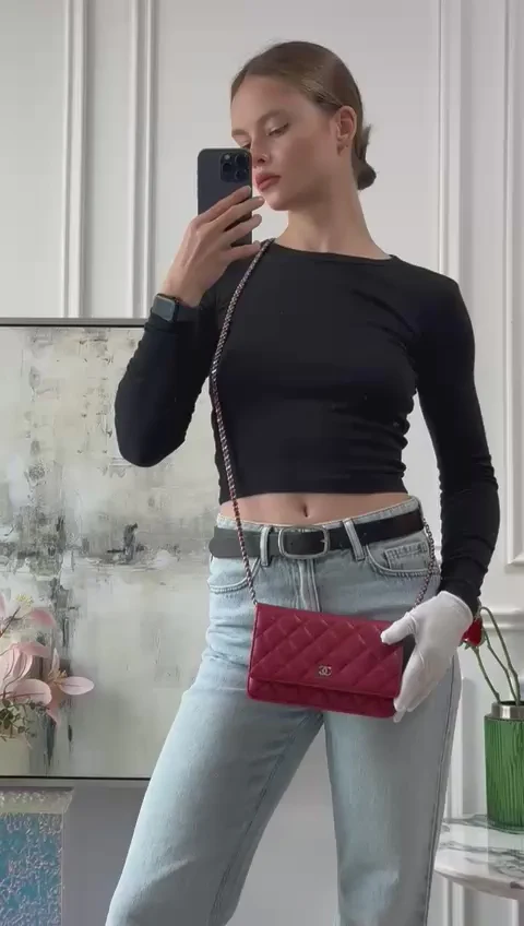 Chanel Wallet on Chain( woc) Bag Red Caviar Leather