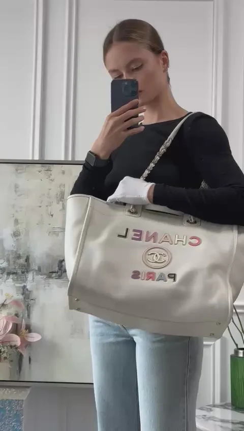 Chanel Deauville Tote Bag With Pouch Enamel White Multicolour (2022 Spring/Summer Limited Edition)