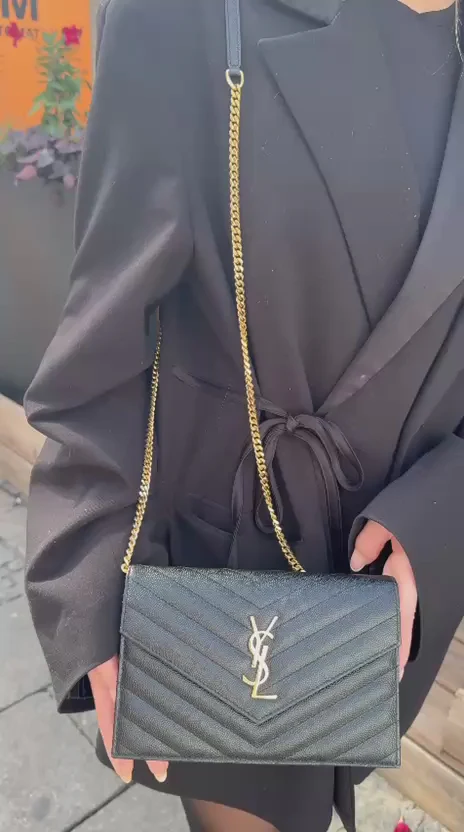 Saint Laurent Monogram Small Wallet on Chain Bag In Black with Gold Hardware