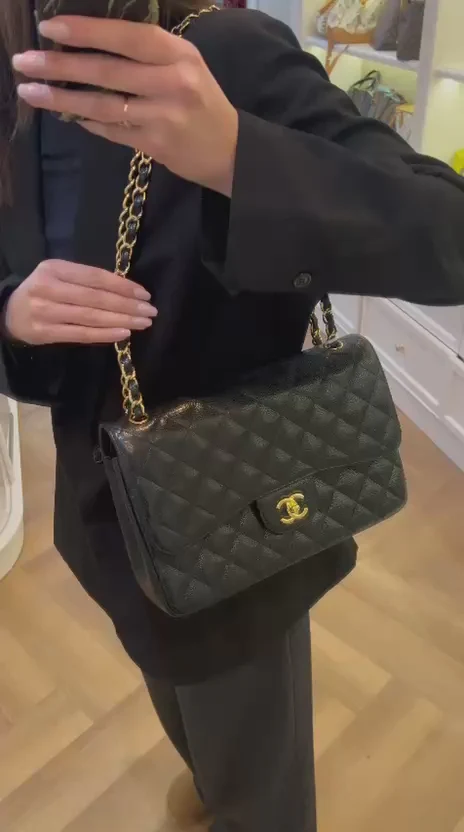 Chanel Black Classic Jumbo Double Flap Bag Caviar 2018