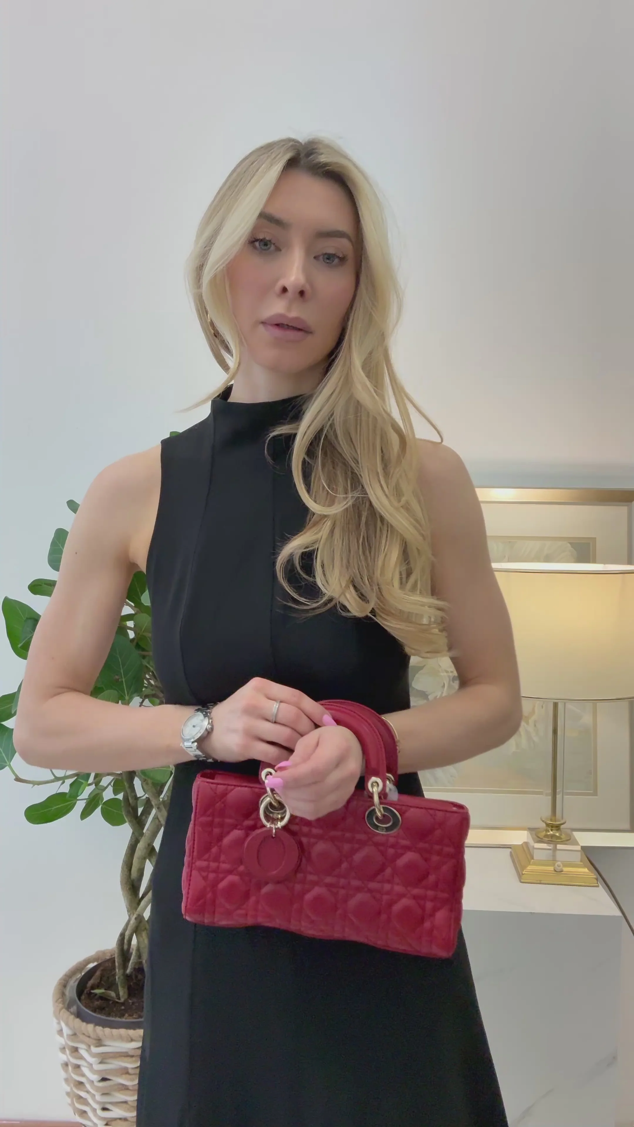 Dior Red Medium Lambskin Cannage Lady D-Joy Bag