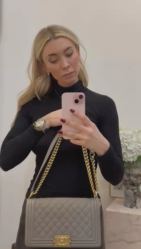 Chanel Boy Medium Grey Flap Bag Quilted Caviar 2019