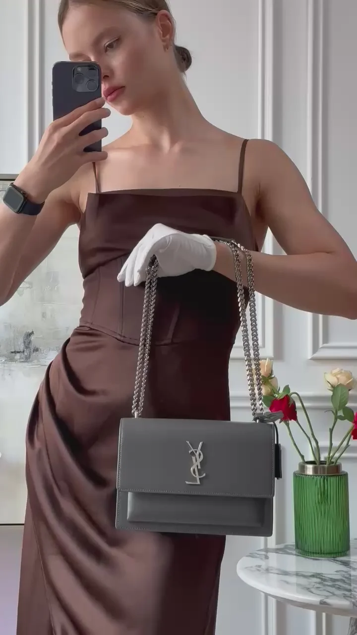 Saint Laurent Grey Calfskin Medium Monogram Sunset