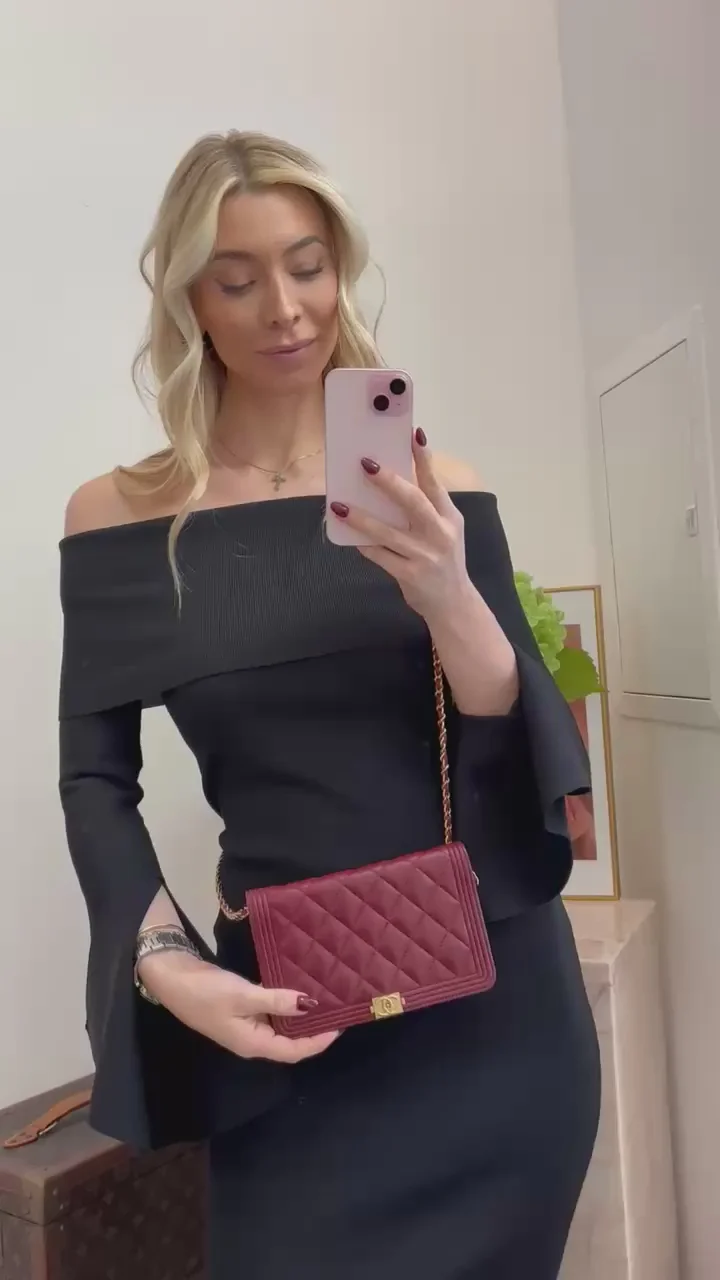 Chanel Burgundy Boy Wallet on Chain Bag Lambskin 2017