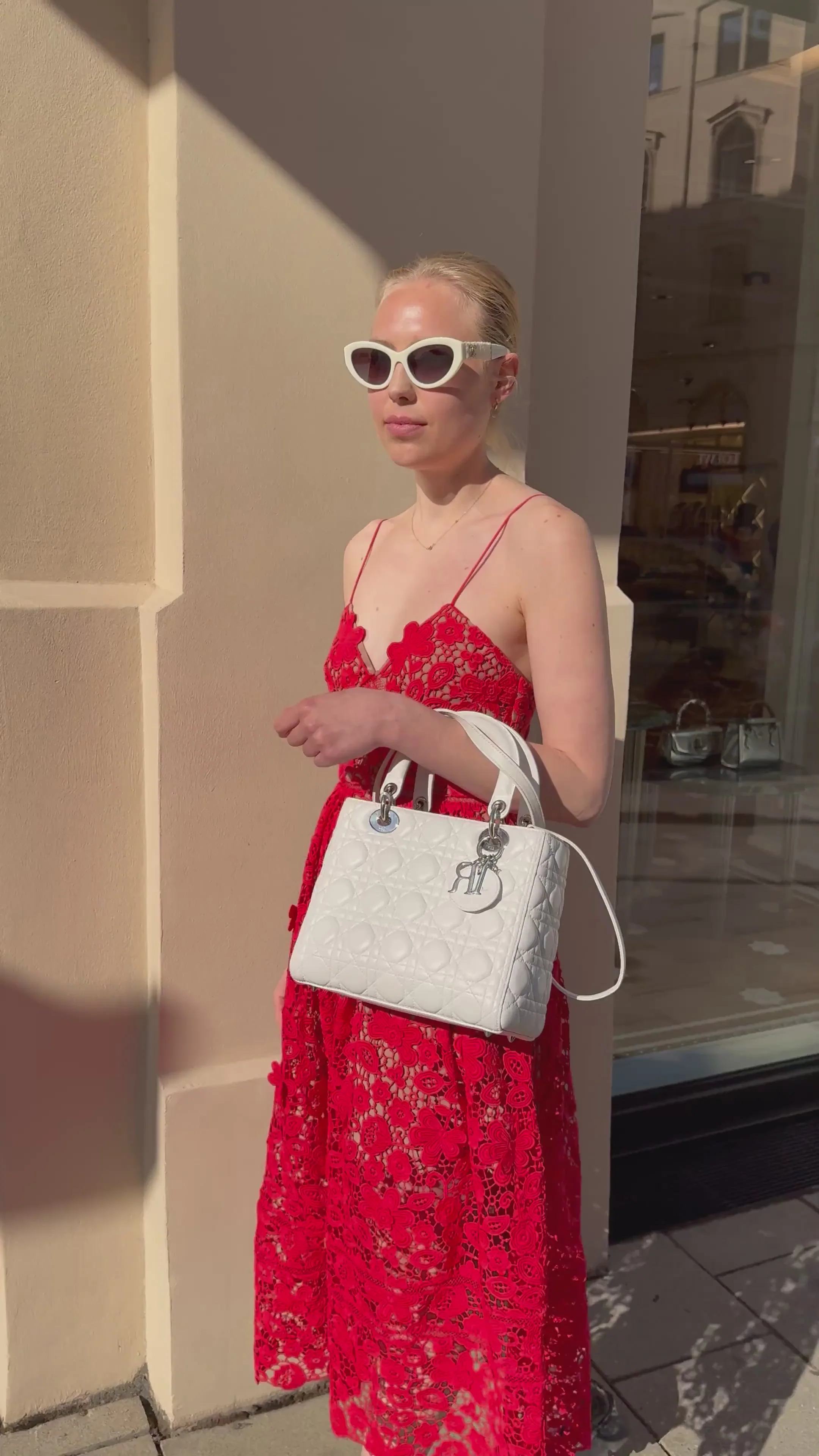 Christian Dior White Medium Lady Dior Bag in Cannage Lambskin Leather with Silver Hardware