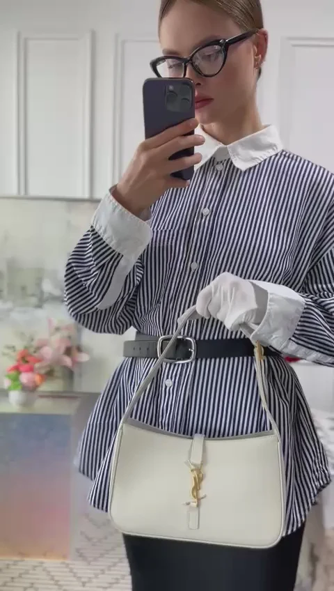 Saint Laurent Paris Le 5 to 7 White Smooth Leather Bag