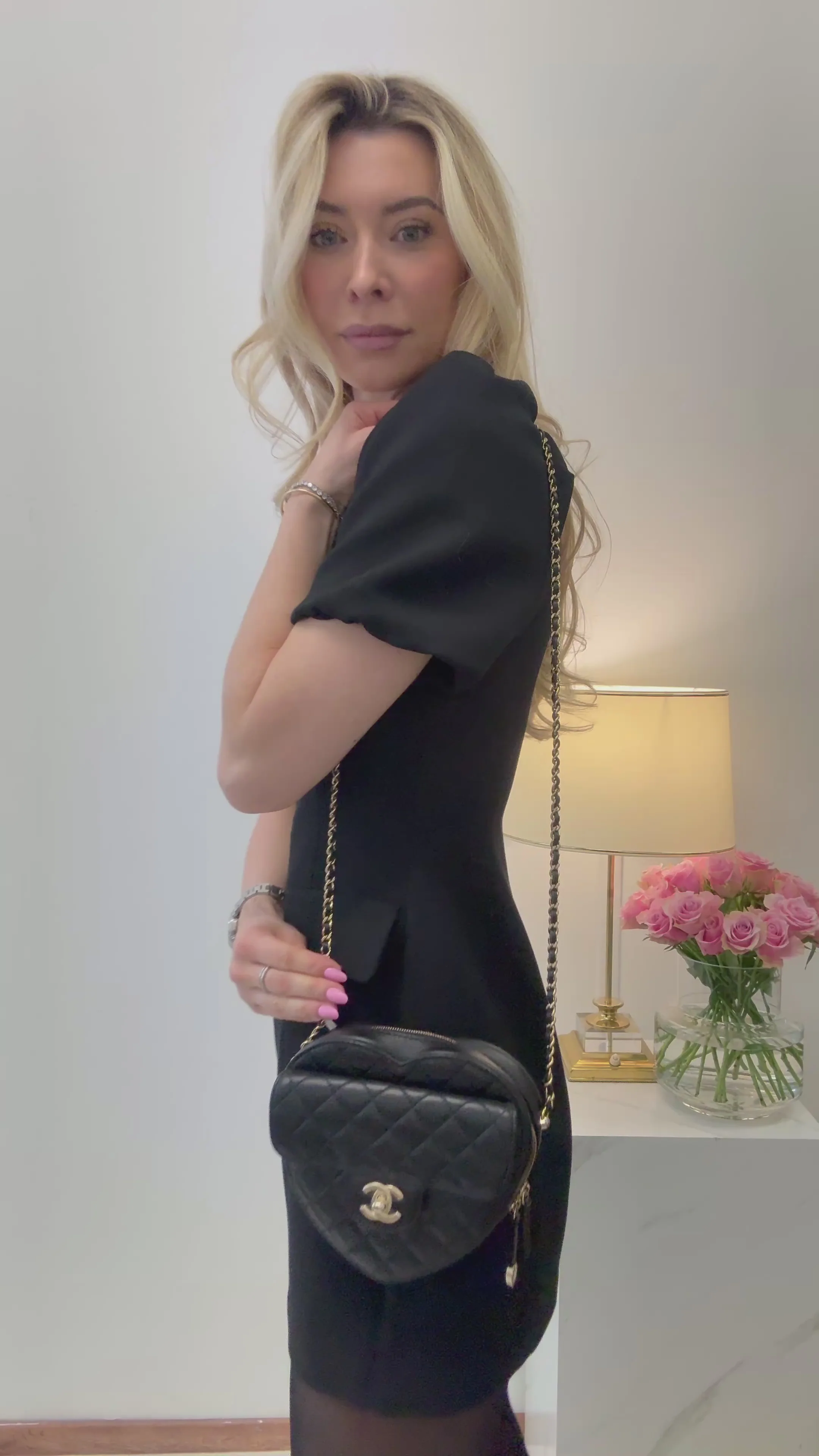Chanel Black Lambskin Quilted CC in Love Heart Clutch with Chain 2022