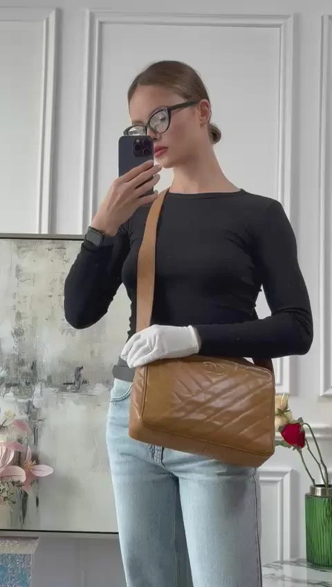 Chanel Vintage Caramel Caviar Diagonal Crossbody Bag