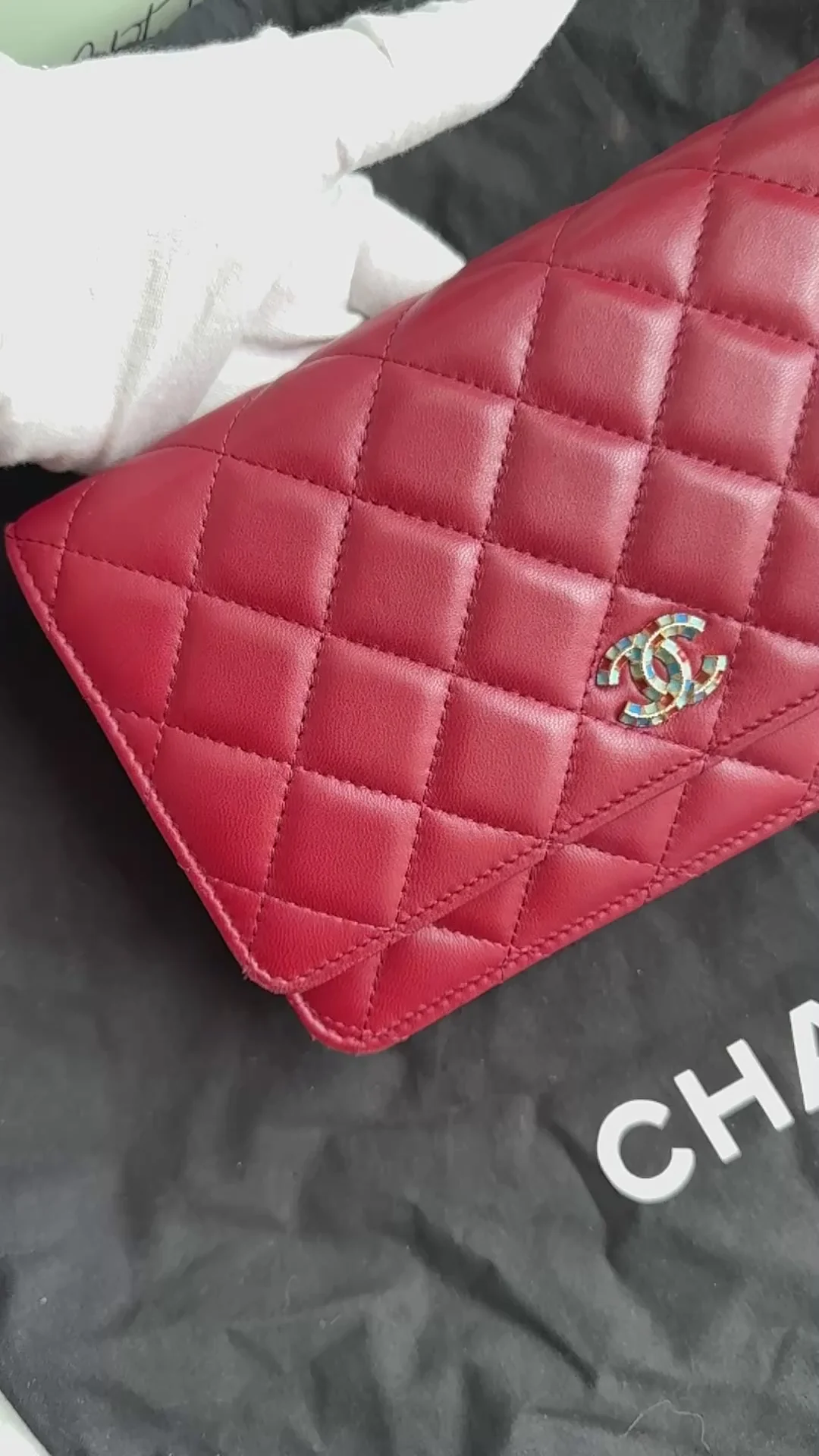 Chanel Wallet on Chain Red Enamel Buckle Classic Woc