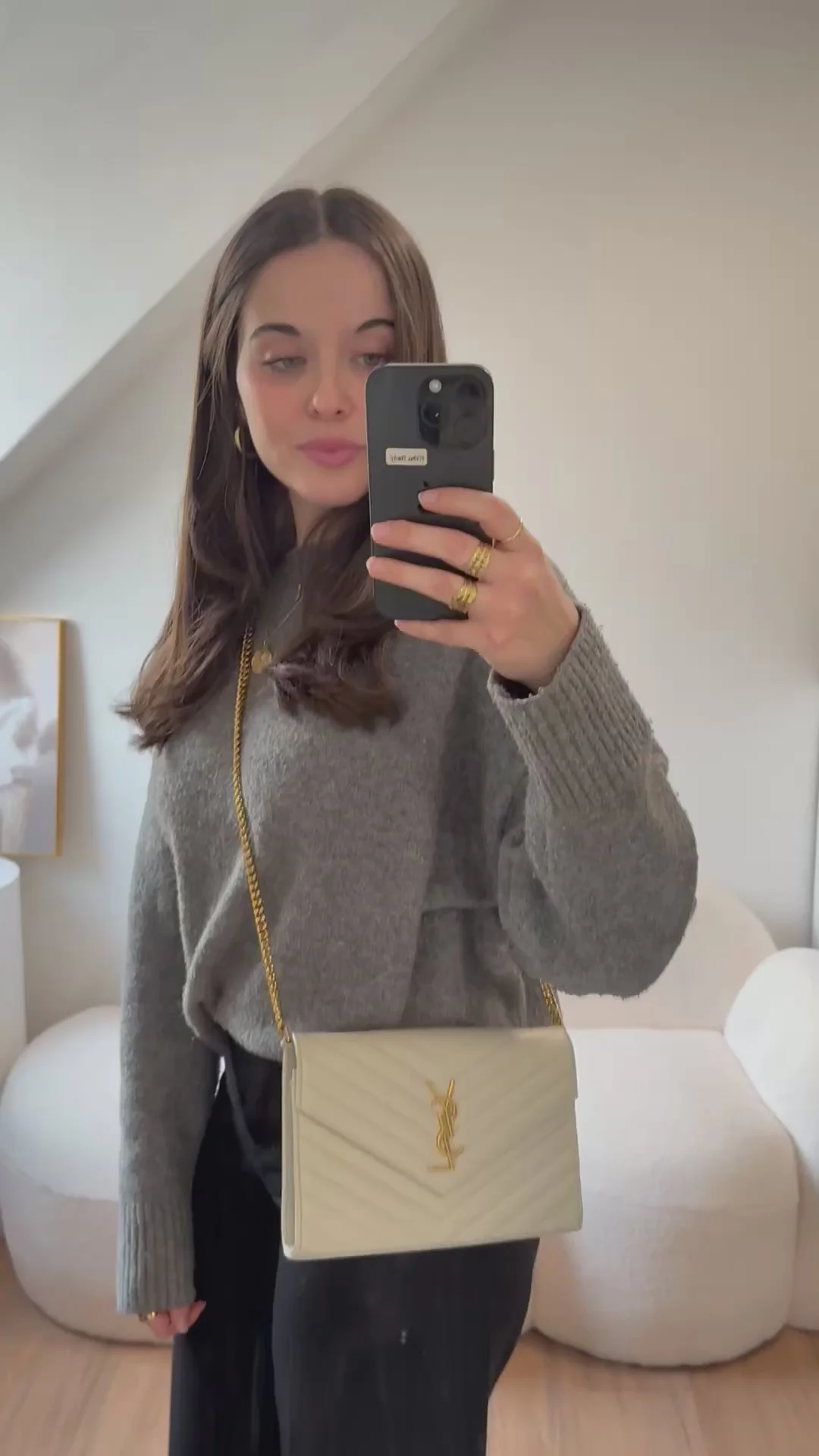 Saint Laurent Cassandre White Leather Envelope Wallet On Chain