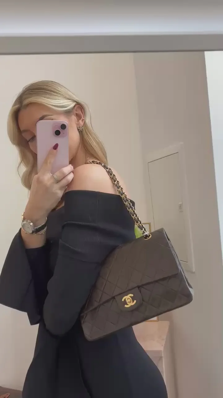 Chanel Vintage Classic Flap Bag in Chocolate Brown With 24k Gold Hardware Medium Size