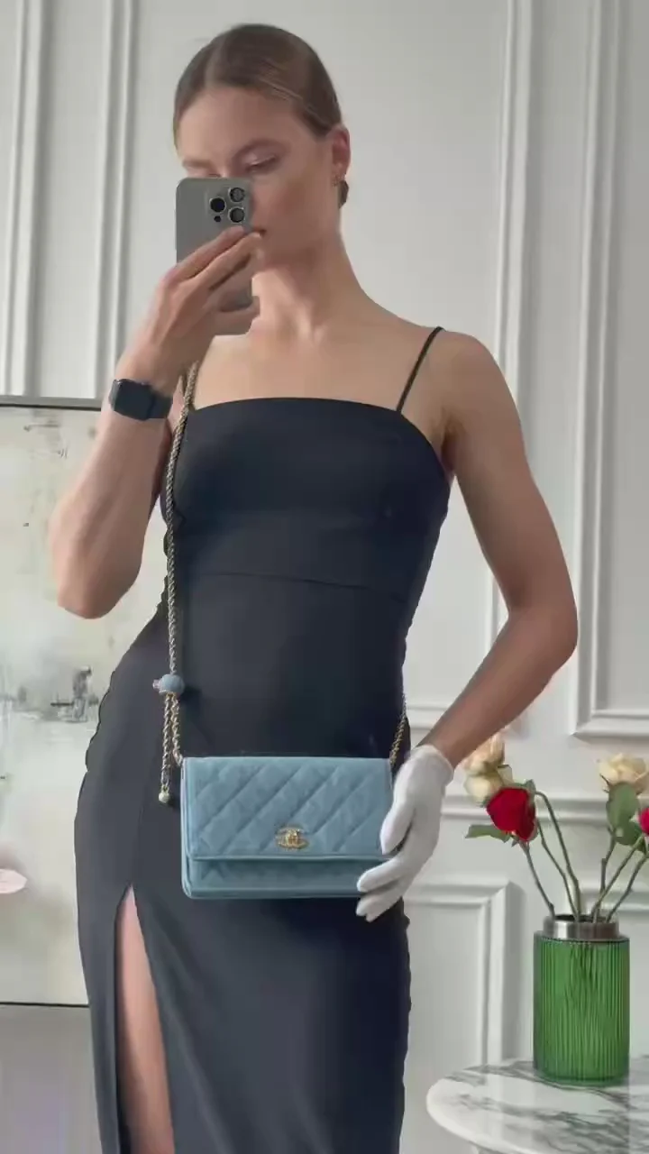 Chanel Denim Wallet On Chain (Woc) CC Pearl Crush Blue Bag from 2022